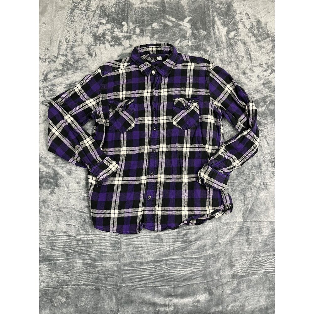 Op Purple & Black Plaid Flannel Shirt L/G 42-44 MENS Button-Up Long Sleeve
